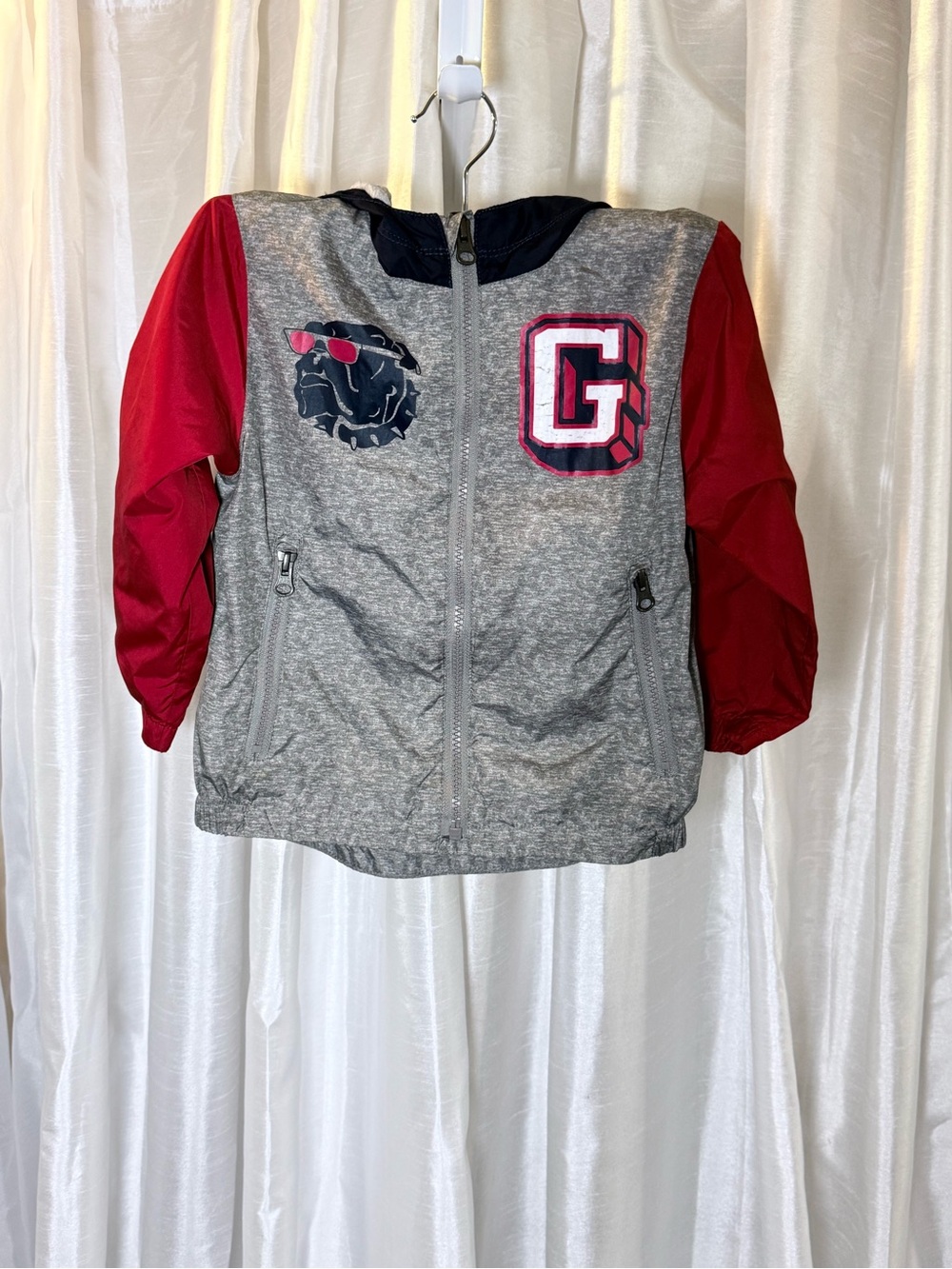 GAP Baby Gray Hooded Zip Jacket with Red Accents